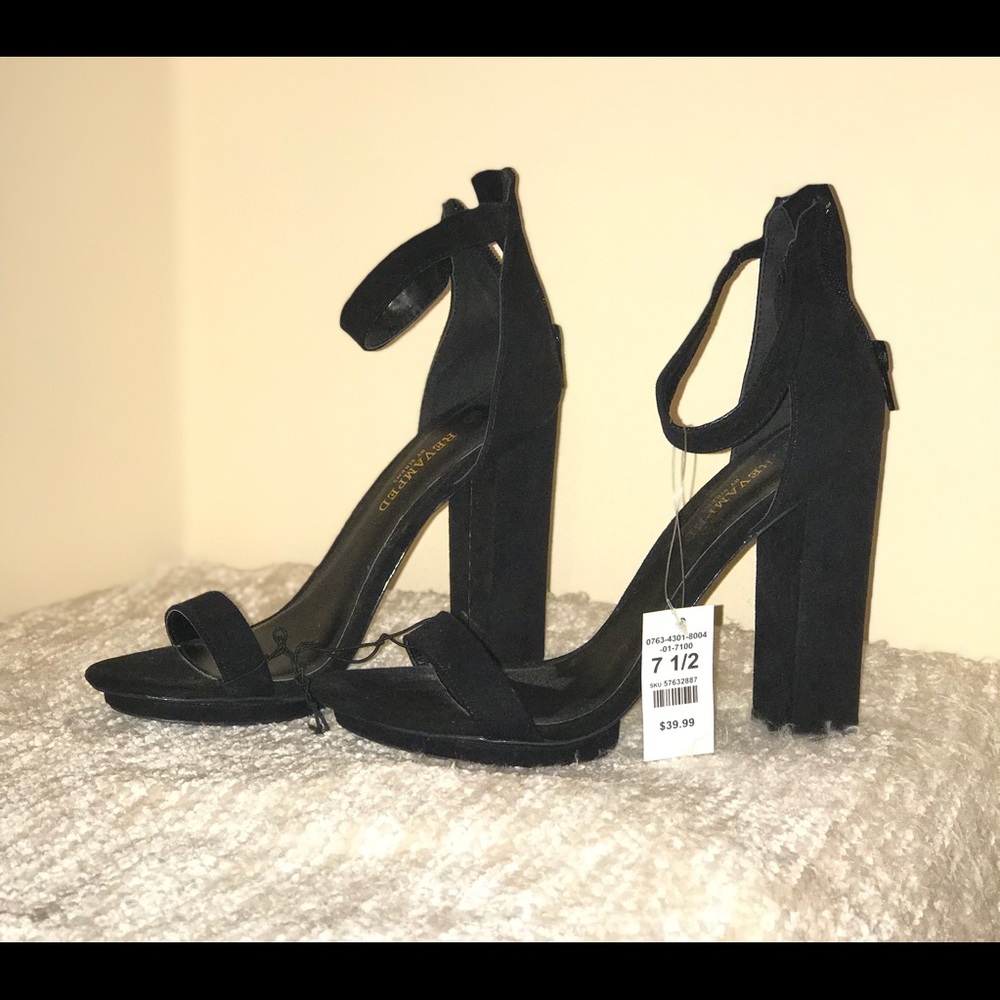 Black ankle strap chunky heels